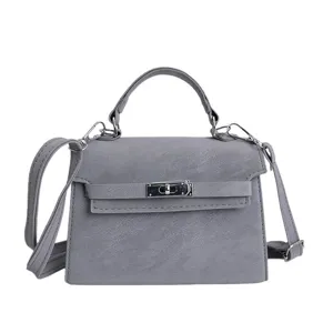 Sac a main femme gris style Kelly en cuir PU sac bandouliere avec poignee superieure chic.