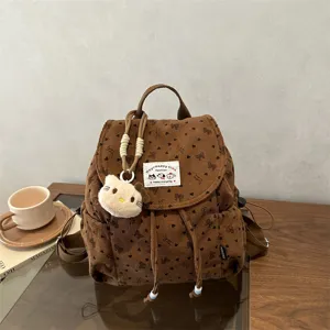 Kord Koreanisch Stil Mini Rucksack Für Frauen Süß Student Schleife Kordelzug Freizeit Tagesrucksack