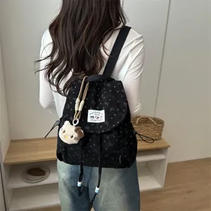 Süßer Cord Mini Rucksack für Damen, süße koreanische Schultasche mit Schleife und Kordel.