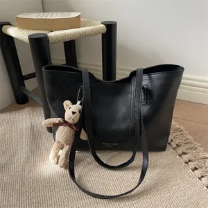 Elegante borsa shopper nera grande capacità da donna, borsa a spalla chic per lavoro.