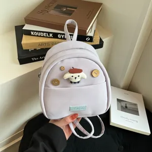 Joli mini sac à dos en cuir PU pour femme, petit sac élégant avec adorable patch de chiot.