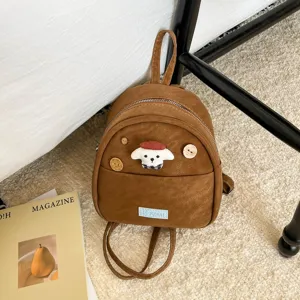 Petit sac à dos marron mignon avec patch en peluche chiot sac bandoulière décontracté