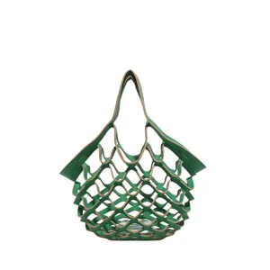 Green leather mesh tote bag chic cutout design casual lightweight stylish handbag for women.
