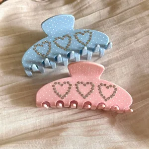 Dolce Pinza per Capelli in Acetato Stile Francese Pois Cuore Strass Clip di Capelli Elegante Fermaglio a Squalo per Donna Quotidiano