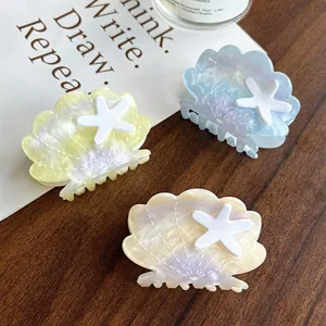 Ocean series shell hair claw clip, cute acetate shark clip for elegant women styling.