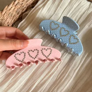 Morsetto per capelli con strass a cuore a pois, molletta squalo in acetato dolce per donne.