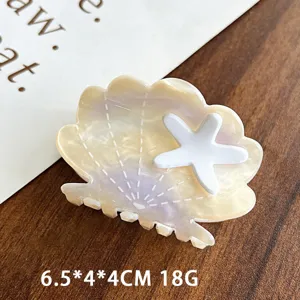 Ocean style pearl acetate shell hair claw clip with star fish for women elegance daily