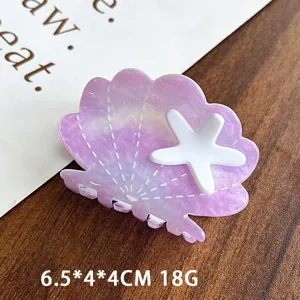 Purple shell starfish hair claw clip, acetate shark clip detail for women styling 6.5cm