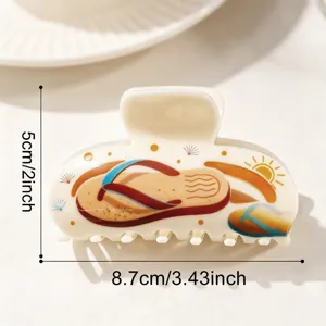 Summer beach style hair claw clip with cute flip-flop print, resin shark clip for women 8.7cm