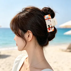 Summer beach hair claw clip for women, cute travel stamp acrylic shark clip for girls.