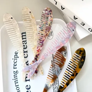 Peine para el cabello de pez de acetato francés de dientes anchos accesorio antiestático práctico