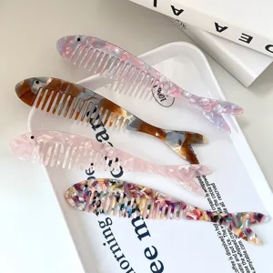 Peine de pelo de acetato de pescado francés de dientes anchos antiestático portátil