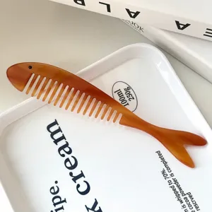 Pequeño peine de pelo de pez de acetato francés, elegante peine de cola de sirena ámbar.