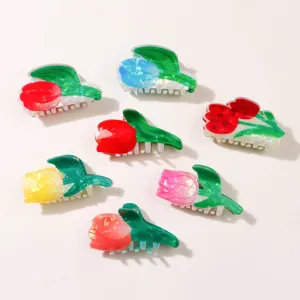 Bunte schimmernde Tulpen Haarklammern Detailansicht, süße Blumen Haar-Accessoires für Frauen.