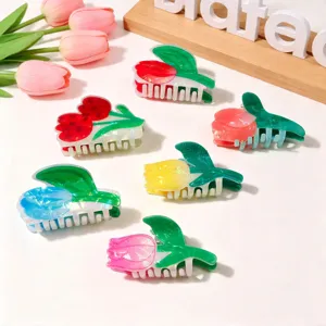 Frische Irisierende Tulpe Haarkralle Elegante Rose Blume Hai Haarklemme Süß Floraler Rutschfester Kopfschmuck Für Damen Mädchen Haar Accessoires