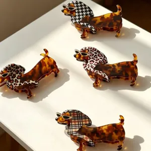 Cute dachshund hair claw acetate clip with trendy sunglasses and fashion printed pattern design.