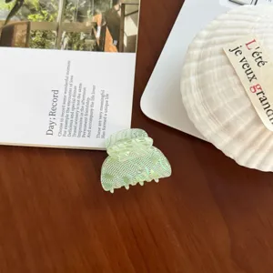 Groene geruite haarklem detailopname, elegante haarklem voor staart en opgestoken kapsels.