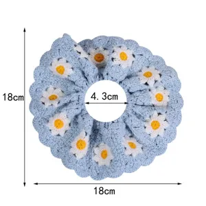 Handgemaakte gehaakte madeliefje haarscrunchie, schattige landelijke stijl paardenstaart accessoire.
