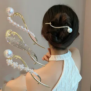 Pince à Cheveux Queue de Poisson en Alliage Mode Perle Strass Pince à Cheveux Élégante Accessoires Géométriques pour Femmes
