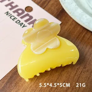 Gelbe Acetat Blumen Haarklammer kleine süße Haarkralle für Frauen elegante Haarstyling