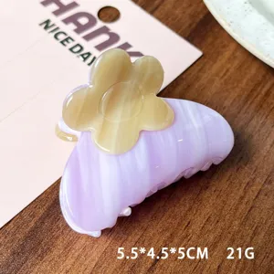 Französische Vintage Acetat Blumen Haarklammer Lila marmorierte Haarklammer für Damen 5.5cm