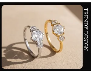 Ensemble de bagues strass nid d'abeille hexagone, bijoux ouverts plaqués or minimalistes.