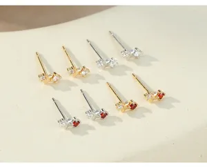 Pendientes de botón de estrella en plata de ley con cristales de colores, joyería.