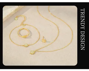 Exquisite 925 sterling silver sun theme jewelry set detail, featuring necklace and ring.