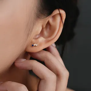 Pendientes de Botón de Estrella de Plata de Ley 925 Strass Piedra Natal Joyería de Moda Minimalista Accesorios de Oreja para Mujeres