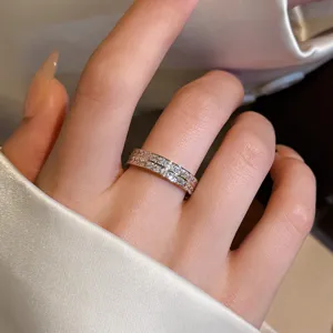 Bague en Argent Sterling 925 Femme Luxe Pavé Strass Anneau Ouvert Étincelant Bijou Cadeau