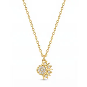 Gold S925 silver sun pendant necklace sparkling cubic zirconia delicate fashion jewelry