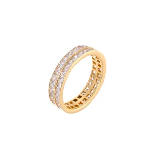 Bague en argent sterling S925 double rangée zircone cubique bijoux de luxe minimalistes femmes