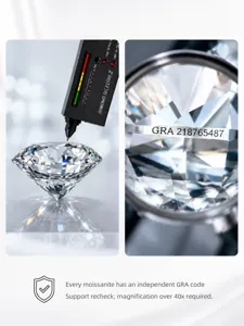 Vista detallada del diamante moissanita clásico con probador y verificación láser GRA.