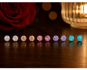 Sparkly crystal pave ball stud earrings set, multi-color vibrant dainty jewelry for women.