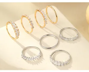 S925 Sterling Silver Pavé Ring Set Minimalist Sparkly Zircon Stacking Rings Detail