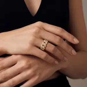 Anillo de cadena cubana bañado en oro con circonita joya de moda mujer accesorio elegante