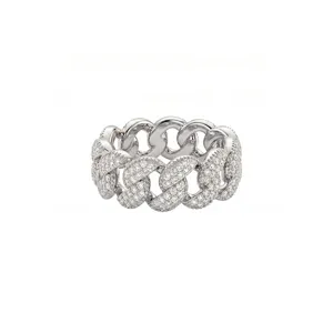 Hermoso anillo de cadena cubana con circonitas brillantes, diseño moderno para mujeres.