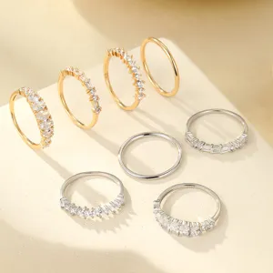 925 Sterling Silver Rhinestone Stackable Rings For Women Gold Plated Geometric Eternity Finger Ring Jewelry