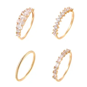 S925 sterling silver gold plated cubic zirconia stacking ring set minimalist elegant chic jewelry