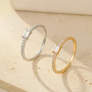 Bague Petit Morceau de Sucre en Argent Sterling 925 Femmes Pavé Strass Géométrique Minimaliste Bague de Doigt Bijoux de Mode