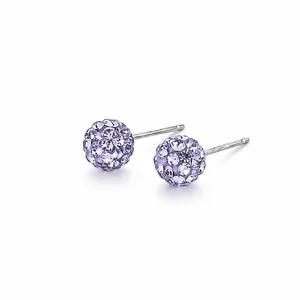 Stunning 925 sterling silver purple crystal pave ball stud earrings for women sparkly jewelry.