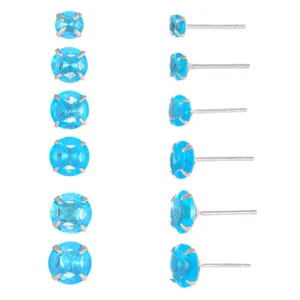 Blue zircon stud earrings set in sterling silver, featuring multiple sizes for women and girls.
