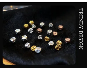 Gedetailleerd overzicht van verschillende zilveren en gouden oorbellen sluitingen voor sieraden.