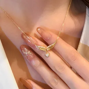 925 Sterlingsilber Engelsflügel Herz Anhänger Halskette Luxus Zirkonia Schlüsselbein Kette Für Damen Modeschmuck