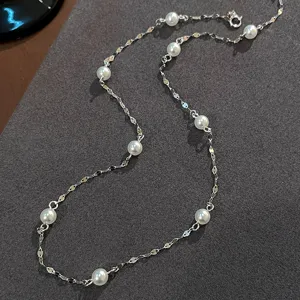 S925 Sterling Silver Gypsophila Necklace For Women Minimalist Artificial Pearl Clavicle Chain Elegant Jewelry Gift