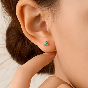 Boucles d'Oreilles Clous Triangle en Argent Sterling S925 Femmes Hommes Strass Coloré Incrusté Petits Bijoux Géométriques