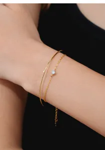 Conjunto de pulsera de diamante de doble capa de plata S925 minimalista para mujer