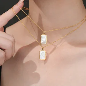 Ins Style Zodiac Pendant Necklace For Women Brass 18K Gold Plated White Mother Of Pearl Rhinestone Clavicle Chain Necklace