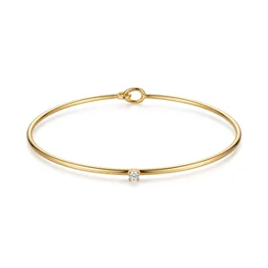 Pulsera brazalete fina de plata de ley 925 chapada en oro con diamante único minimalista