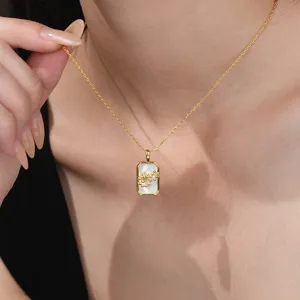 18k gold plated stainless steel zodiac necklace with white mother of pearl pendant